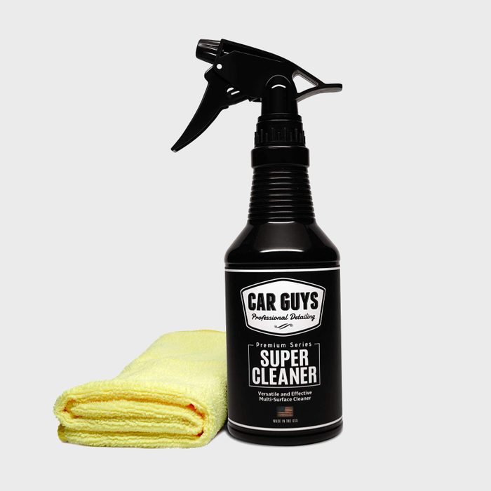 A black spray bottle labeled 